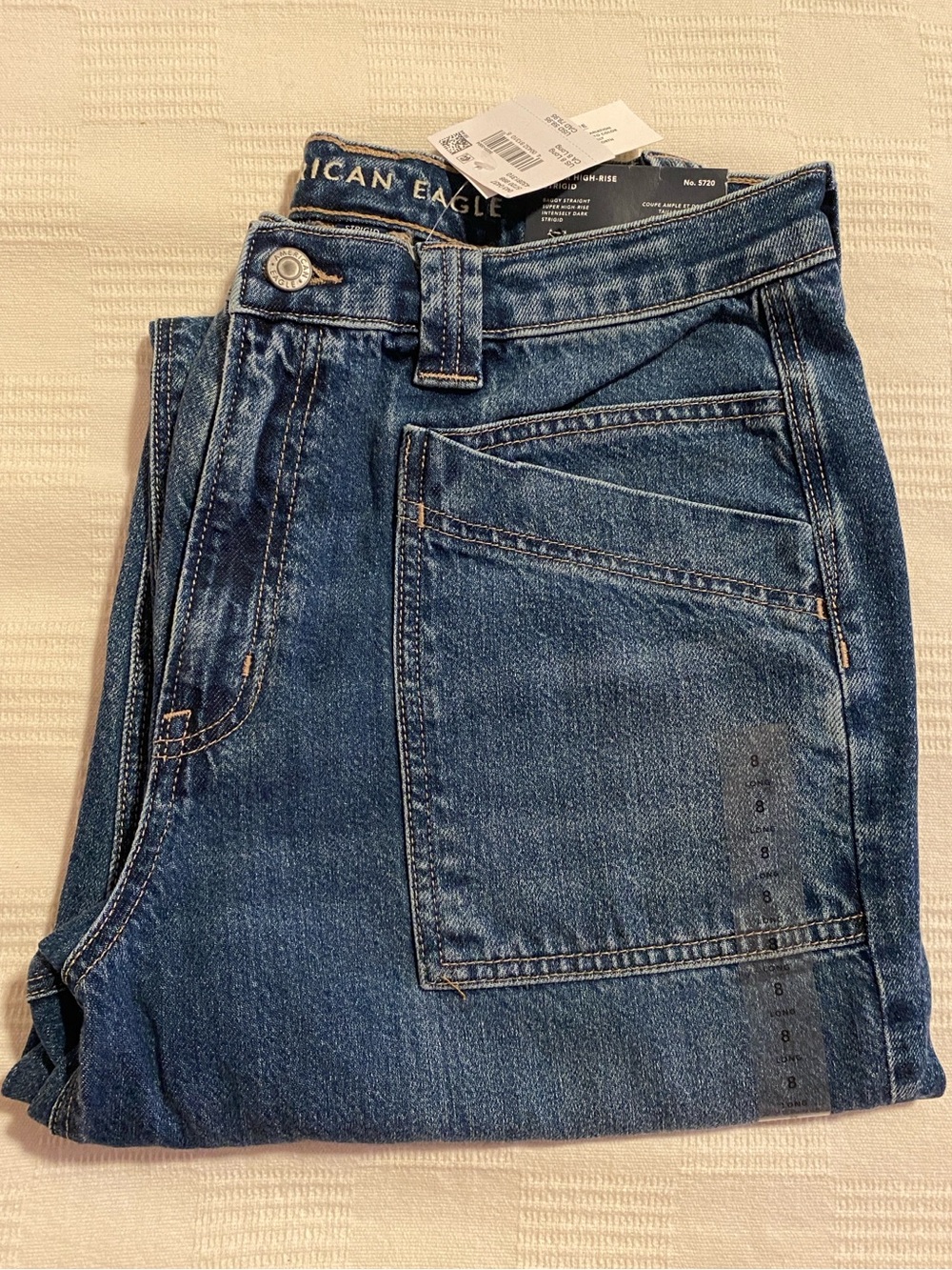 American Eagle Strigid Super High-Waisted Baggy Straight Jean Medium Wash 8 Long - Picture 4 of 5